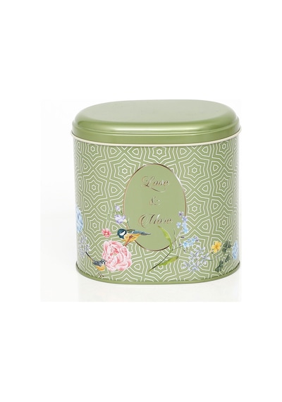 Blooming Green Desenli Oval Metal Saklama Kabı 14 x 12 x 13 CM 1.4 L Çok Renkli