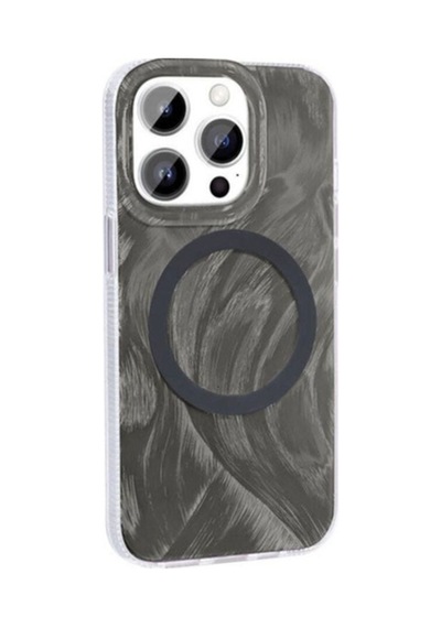 Apple Uyumlu iPhone 14 Pro Max Kılıf M-safe Şarj Özellikli Fırça Boya Desenli Zore Palet Kapak Gri