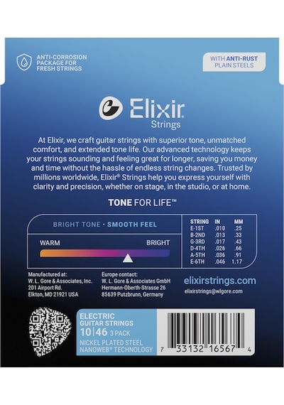 Elixir 010-046 Nanoweb Elektro Gitar Teli Ekonomik 3'lü Set 16567