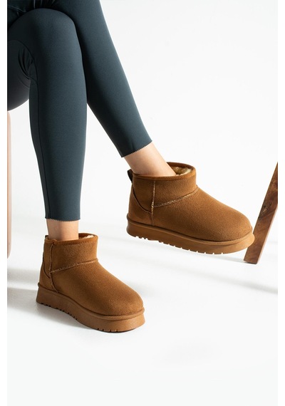 Shoetek Lesva Kadın Bot İçi Kürklü Taba Süet Taba