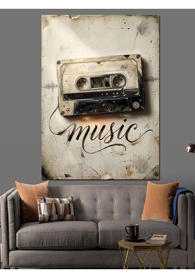 Kaset Bandından Oluşan Müzik Yazısı Dekoratif Kanvas - Mdf Ahşap Tablo