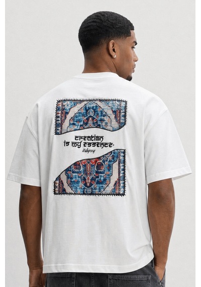 Respire Erkek Itsbyzey Nakış Detaylı Oversize T-shirt Ekru