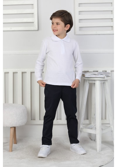 Modanino Erkek Çocuk T-shirt - Okul Tarz- Uzun Kol 5-17 Yaş 12497 Beyaz
