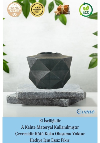 Mumluk Şamdan 3 Adet Tealight Ve İnce Mum Uyumlu Prizma Model - Siyah