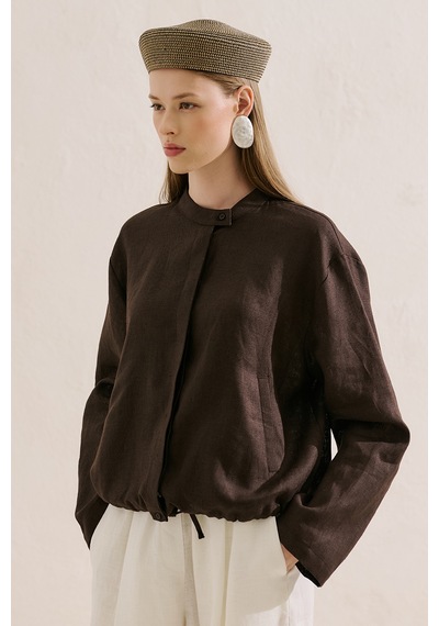 Manuka Keten Bomber Tarz Gömlek Acıkahve Ss26gml00021-23.6552