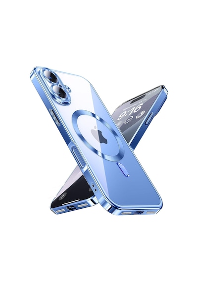 Teknomoda Apple iPhone 16 Kılıf Kamera Lens Korumalı Renkli Magsafe Şarj Uyumlu Şeffaf Silikon Mavi