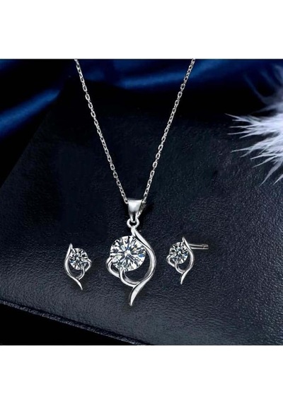 Brezza Lusso Jewelry Gümüş Zirkon Taşlı Kolye Küpe Set