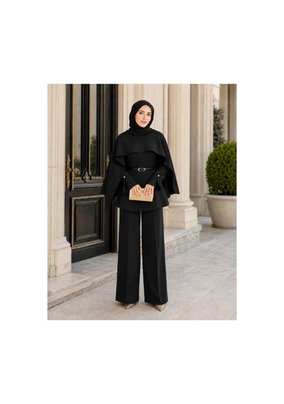 Unika Boutique Liya Pelerinli Tesettür Takım Siyah