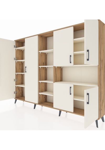 Arges Dolap 13 Raflı 6 Kapaklı 220x30x163 Çam-aytaşı Aytası - Atlas Çam