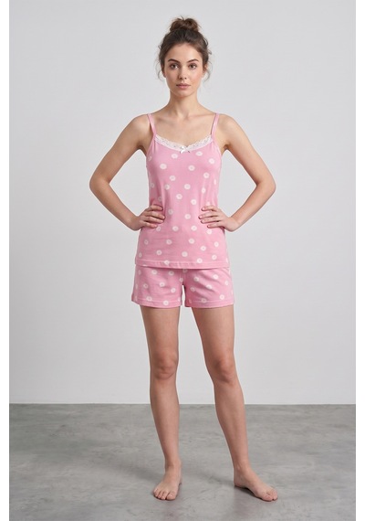 Fullamoda Papatya Desenli Askılı Şortlu Pijama Takımı Pembe