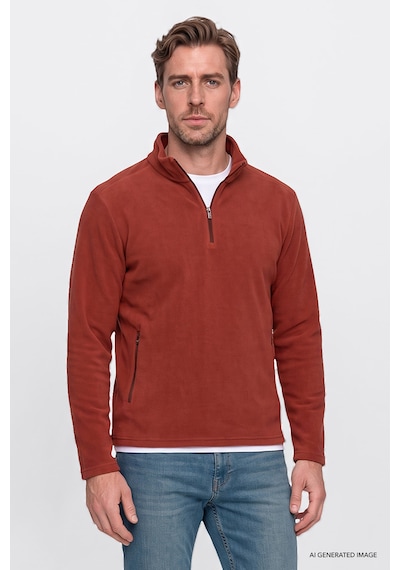 Ac&Co / Altınyıldız Classics Erkek Acıkahve Sıcak Tutan Standart Fit Normal Kesim Bato Yaka Çift Fleto Cepli Sweatshirt Polar