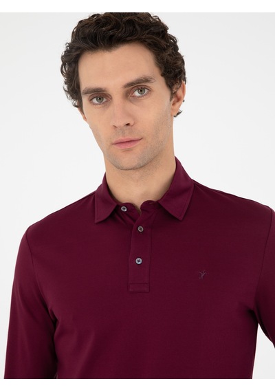 Bordo Regular Fit %100 Pamuk Polo Yaka Sweatshirt Kırmızı