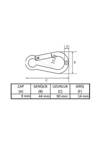 Galvanizli Vidalı Kilitli Karabina, 9 Mm, Askı, Çengel, Kanca, Anahtarlık