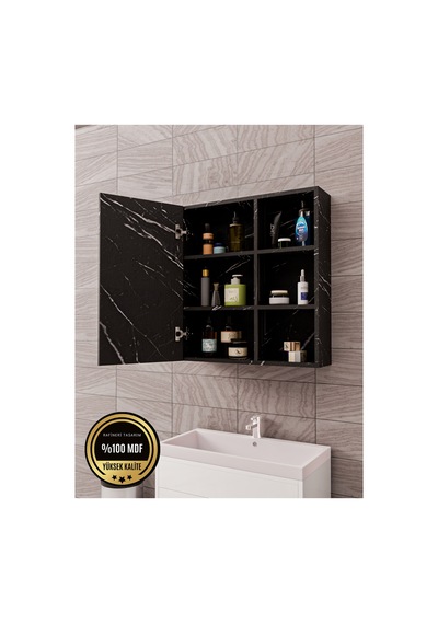Dalin Tek Kapak Aynalı Banyo Dolabı Raflı Mdf Siyah