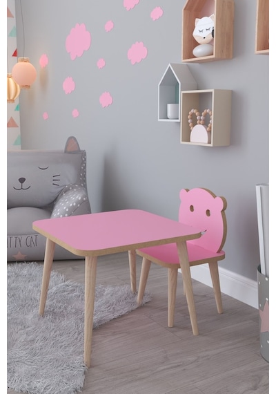 Buğlem Yaz Sil Yüzey Çocuk Masa Sandalye Takımı 1 Aktivite Oyun Masası 1 Sandalye - Pembe