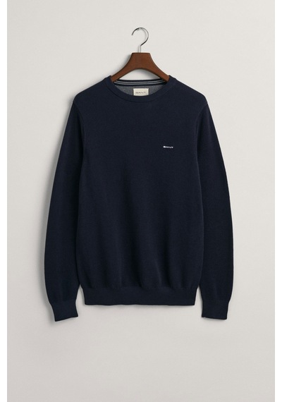 Gant Erkek Regular Fit Bisiklet Yaka Logolu Kazak - Lacivert Evenıng Blue