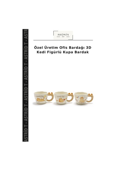 Özel Üretim Ofis Bardağı 3d Kedi Figürlü Kupa Bardak Çok Renkli
