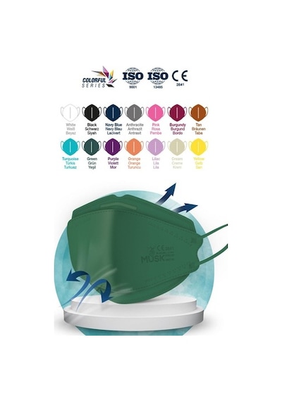 Musk Kf94 Kore Tipi Ffp2 Maske Yeşil Renk 10 Adet