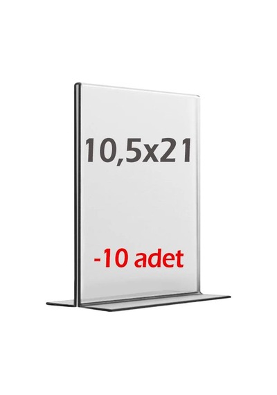 10,5x21 Cm T Tipi Dikey Şeffaf Föylük 10 Adet Menü Broşür Etiket Fotoğraflık Masaüstü Stand Sehpa Sunum