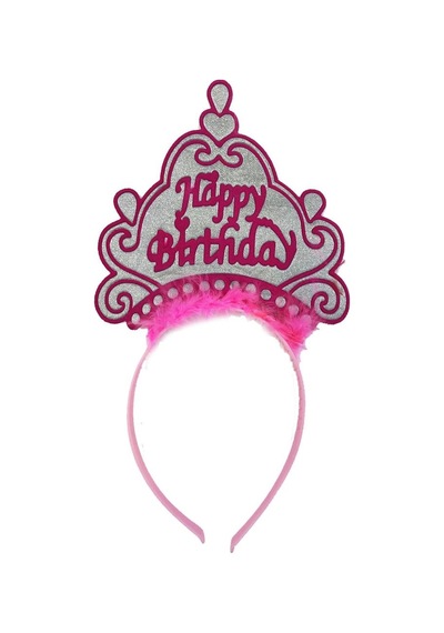 Parti Happy Birthday Neon Pembe Renk Doğum Günü Tacı 24x15 cm