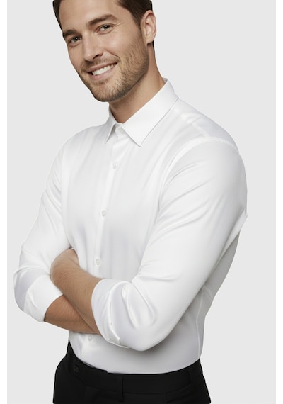 Rizzup Beyaz Slim Fit Erkek Gömlek Kolay Ütülenen Nefes Alan Kumaş, Dört Mevsim Şıklık 2608515