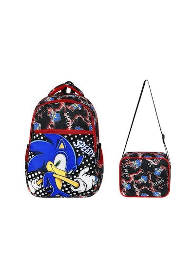 İlkokul Çantası Sonic 2'li Set 40 30 Cm Beslenme Çantası Ortopedik Sırt Çantası Erkek Çocuk Siyah