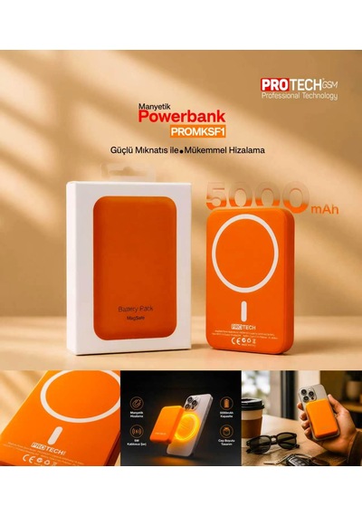 Manyetik Battery Pack Powerbank 5000 Mah Turuncu