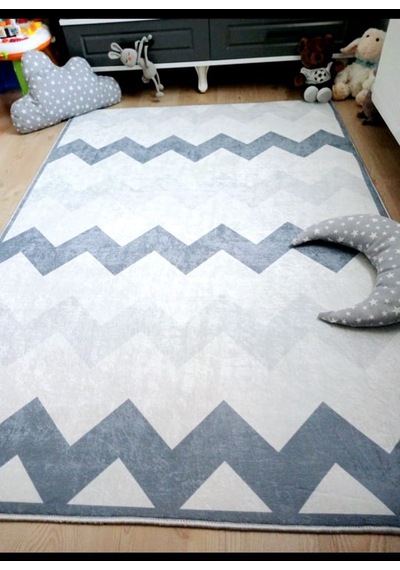 Zig Zag, İndirimli, Makinede Yıkanabilir, İnce, Dokuma Tabanlı, Çocuk Odası Halısı Çok Renkli