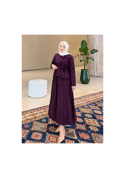 Riella Butik Olera Etekli Tesettür Takım Mürdüm