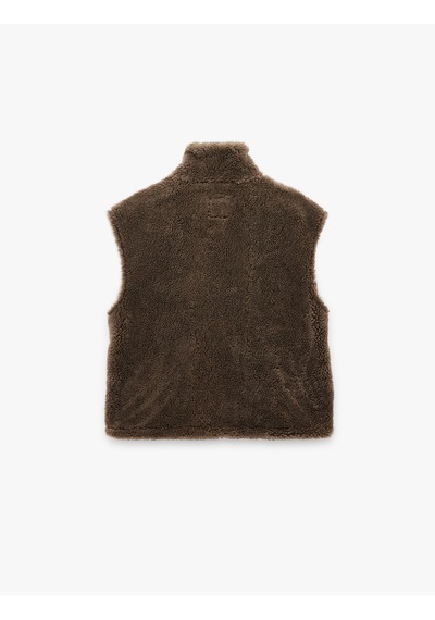 Koton Fermuarlı Uzun Şal Yaka Peluş Yelek Kahverengi 6wal20095ıw Kahve