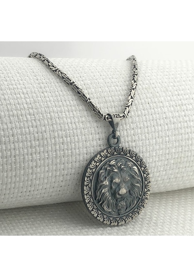 Takıhan 925 Ayar Gümüş Aslan Kabartmalı Kral Zincir Kolye Gümüş