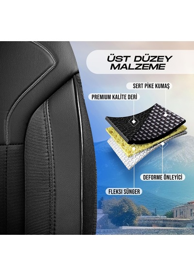 Panda Prag Serisi Pike Kumaş Oto Koltuk Kılıfı   - Tam Set