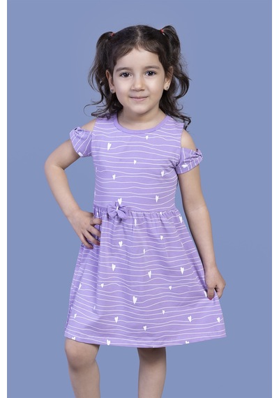 Toontoy Kız Çocuk Kalp Desenli Kolları Detaylı Elbise Açık Pembe