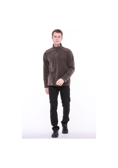 Uniprom Erkek Normal Kesim Dik Yaka Yarım Fermuarlı Polar Sweatshirt Füme