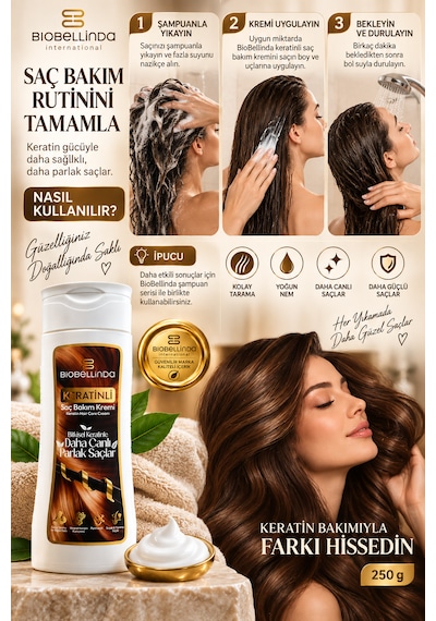 Keratinli Saç Bakım Kremi Bitkisel Keratin, Mineral Keratin Kompleks Ve Panthenol, Boyalı & Yıpranmış Saçlar 250 Gr