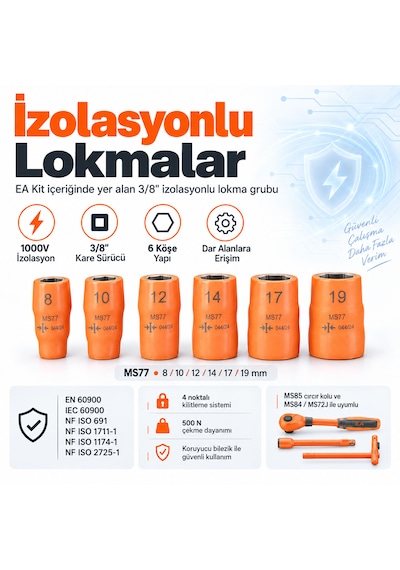 Elektrikli & Hibrit Araç Servisleri İçin 21 Parça 1000v İzolasyonlu El Aleti Seti