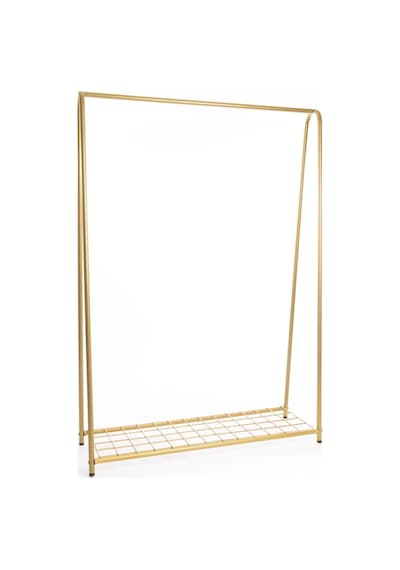Raflı Metal Ayaklı Konfeksiyon Askılığı Gold Ayaklı Askılık Raflı Elbise Askılığı Kıyafet Askılığı Gold