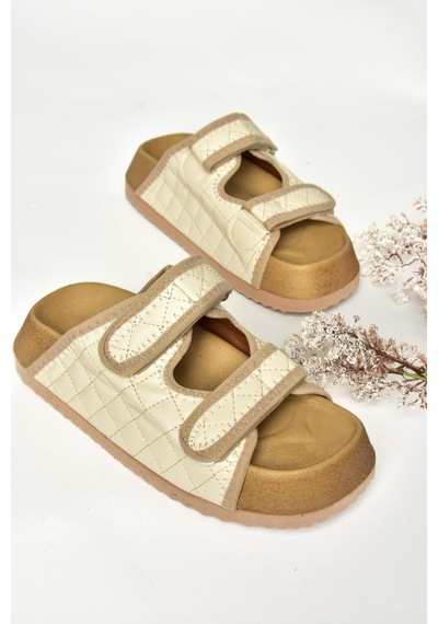 Fox Shoess811546209 Bej Kalın Tabanlı Kadın Terlik Bej