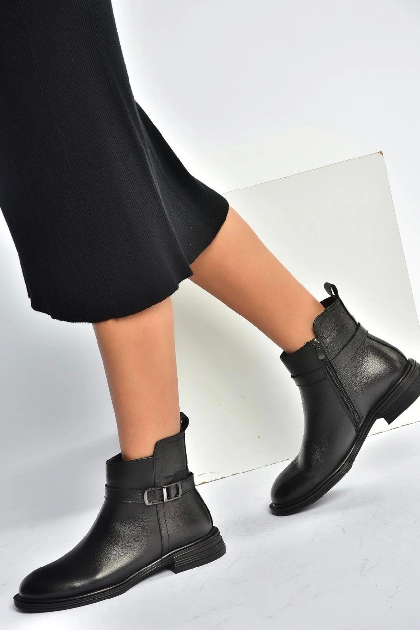 Fox Shoes V555255503 Siyah Hakiki Deri Kadın Bot Siyah-hakiki Deri