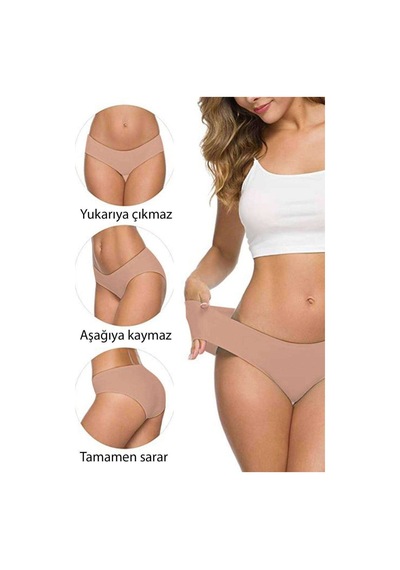 Viouge 3 Adet Kadın Dikişsiz Lazer Kesim Esnek İz Yapmayan Külot Ten Mudanis Standart
