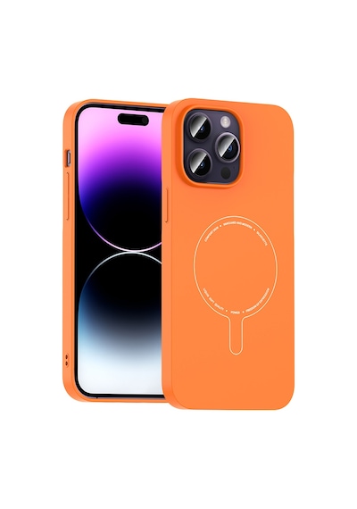 Maks Technology iPhone Uyumlu 14 Pro Max Kılıf M-safe Şarj Özellikli Kamera Korumalı Mkst Elio Sert Pc Kapak - Turuncu