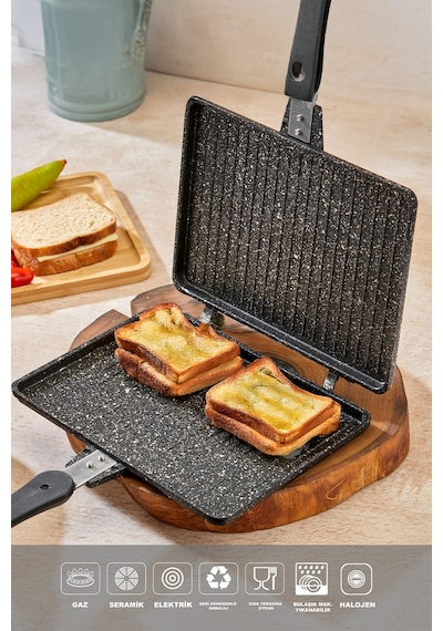 Polochef Döküm Granit Ocak Üstü El Tost Makinası Siyah