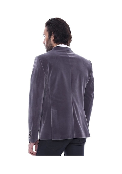 Wessi Kadife Slim Fit Gri Erkek Ceket Siyah