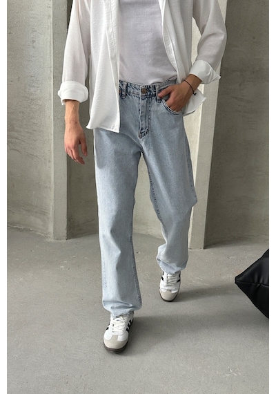 Erkek Baggy Jean Pantolon Mavi