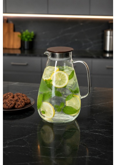Porsima Lm-0100 Damla Sızdırmaz Metal Kapaklı Ve Kulplu Cam Başucu Sürahisi 2600ml