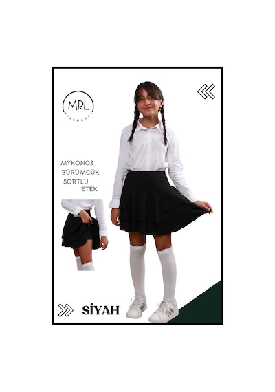 Mykonos Etek Siyah Içte Sabit Şortlu Yüksek Bel Likralı Bürümcük Kumaş Skirt With Shorts 4105 Siyah