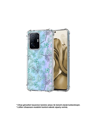 Samsung Galaxy A26 İle Uyumlu Floral Su Yeşili Baskılı Şeffaf Köşe Korumalı Antişok Kılıf