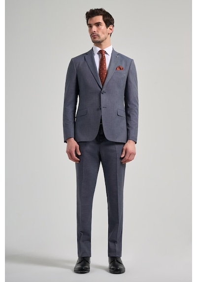 İmza Kendinden Desenli Bez Ayağı Mono Yaka Tam Astar Esnek 6 Drop Slim Fit Takım Elbise 1001250168 Lacivert