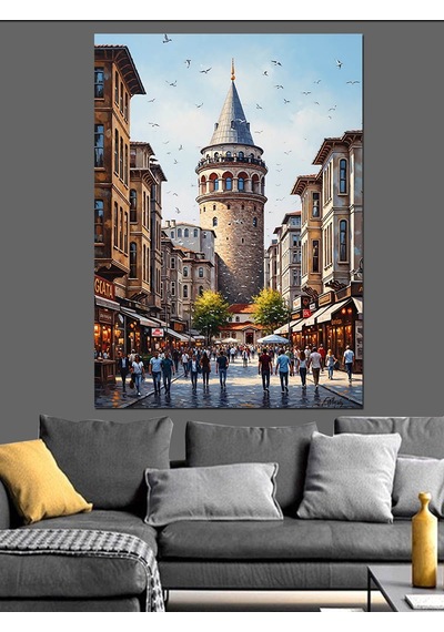 Ahşap Tablo Sokak Arası Galata Kulesi