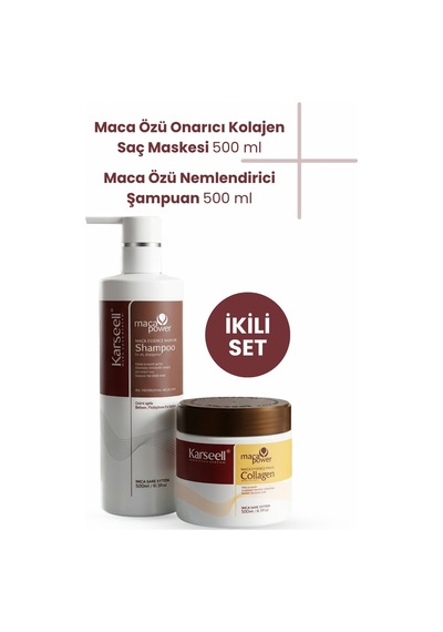 Maca Özü Onarıcı Repair Kolajen Saç Maskesi 500 Ml + Maca Özü Nemlendirici Şampuan 500 Ml Karsel - 725127557